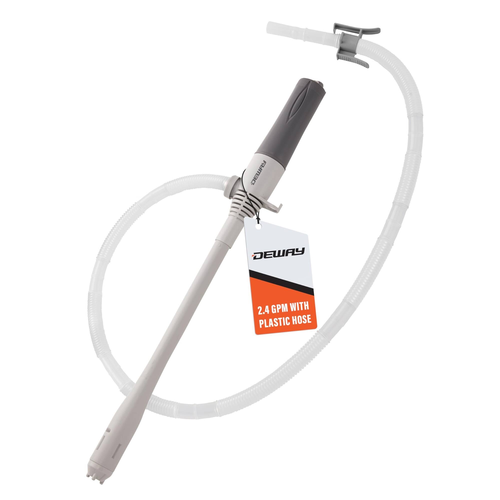 Deway - Small Fuel Transfer Pump 15" – D Battery Powered Portable Gasoline Siphon Pump, 2.4 GPM - Gray