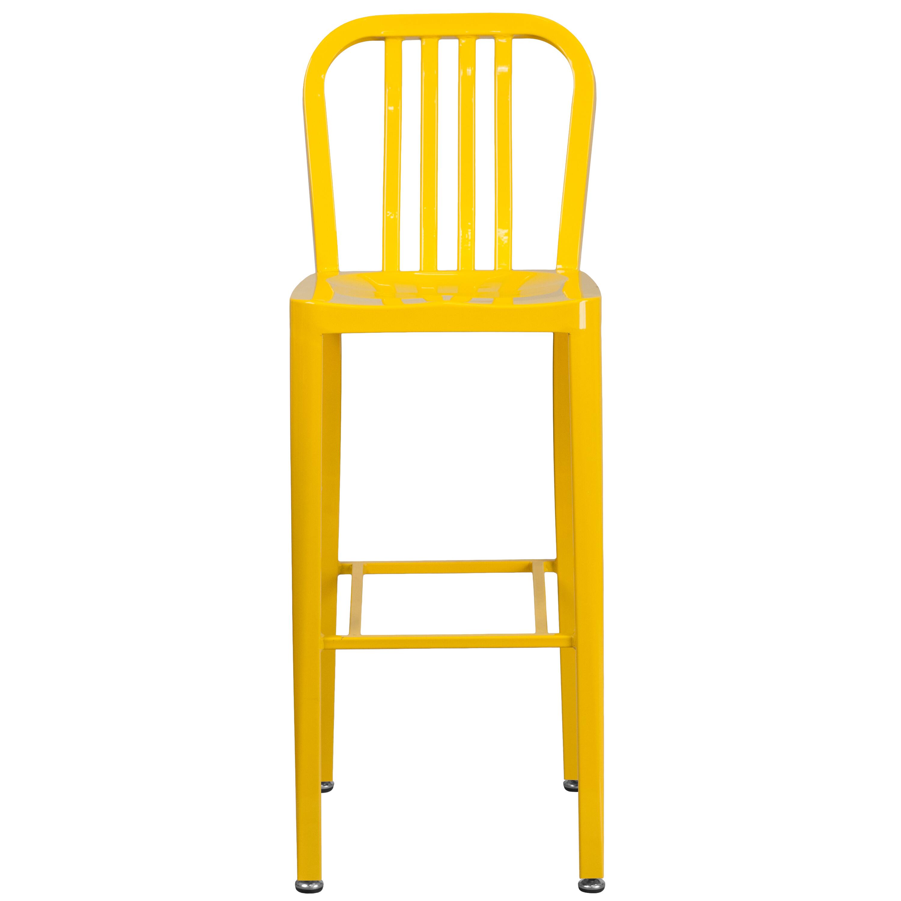 Alt View 7. Emma + Oliver - Commercial Grade 30"H Colorful Metal Indoor-Outdoor Vertical Slat Back Barstool - Yellow.