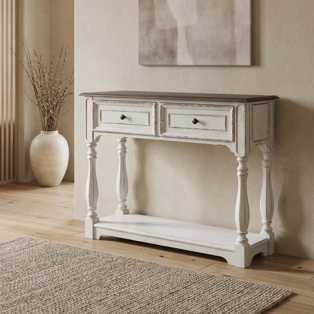 Alt View 4. Starlight Canyon Home - Starlight Canyon Home Console Table, Quality Build, Durable Wood Frame - White - Antique White & Weathered Bark.