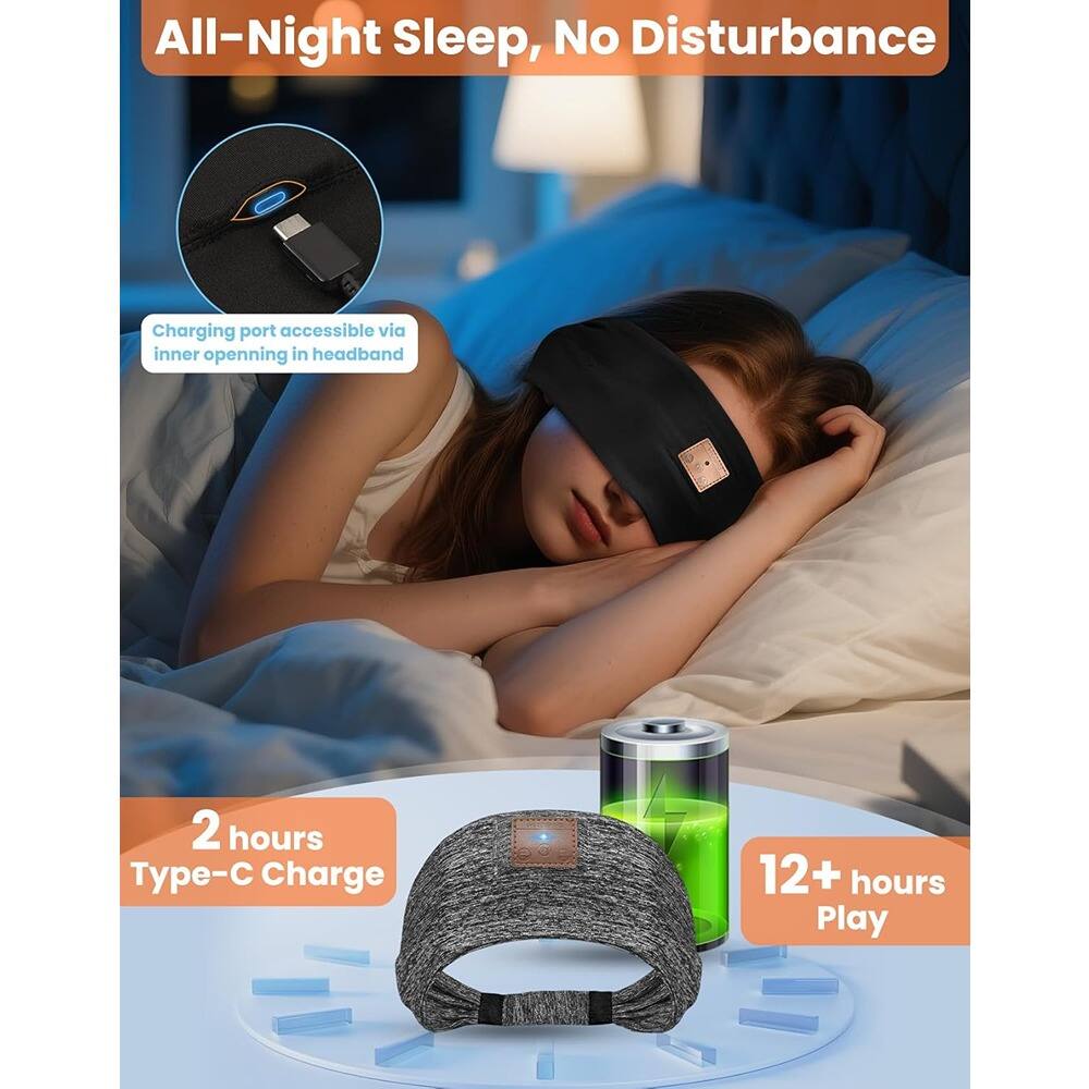 All-Night Sleep, No Disturbance

Charging port accessible via inner opening in headband

2 hours Type-C Charge

12+ hours Play