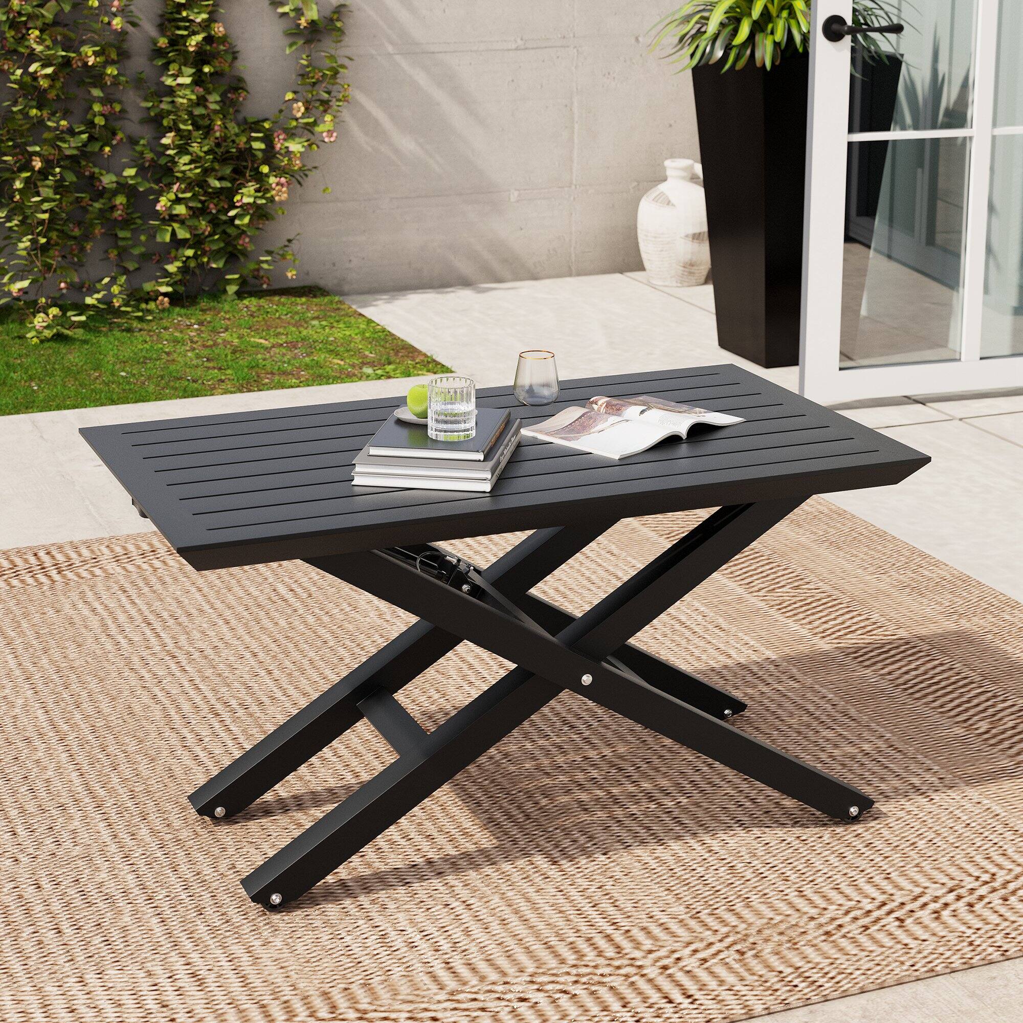 Alt View 5. Crestlive Products - Crestlive Products outdoor Liftable dining table Rectangle Outdoor Coffee Table - Black.