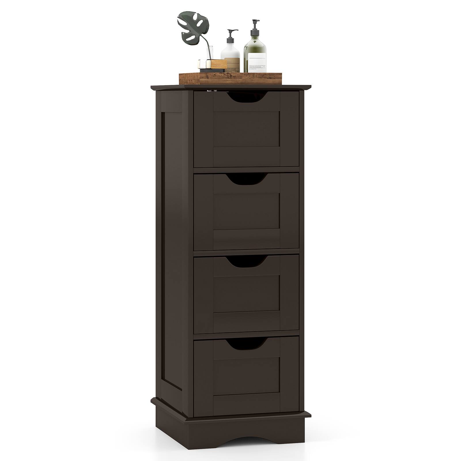 Alt View 1. Costway - Costway Bathroom Storage Cabinet with 4 Drawers, Cutout Handles for Hallway, Living Room - Brown.