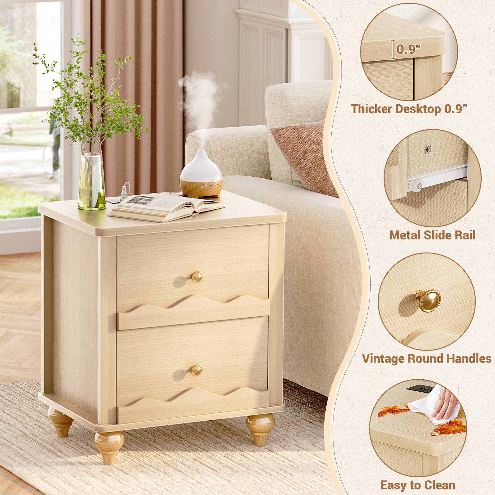 Thicker Desktop 0.9" Metal Slide Rail Vintage Round Handles Easy to Clean