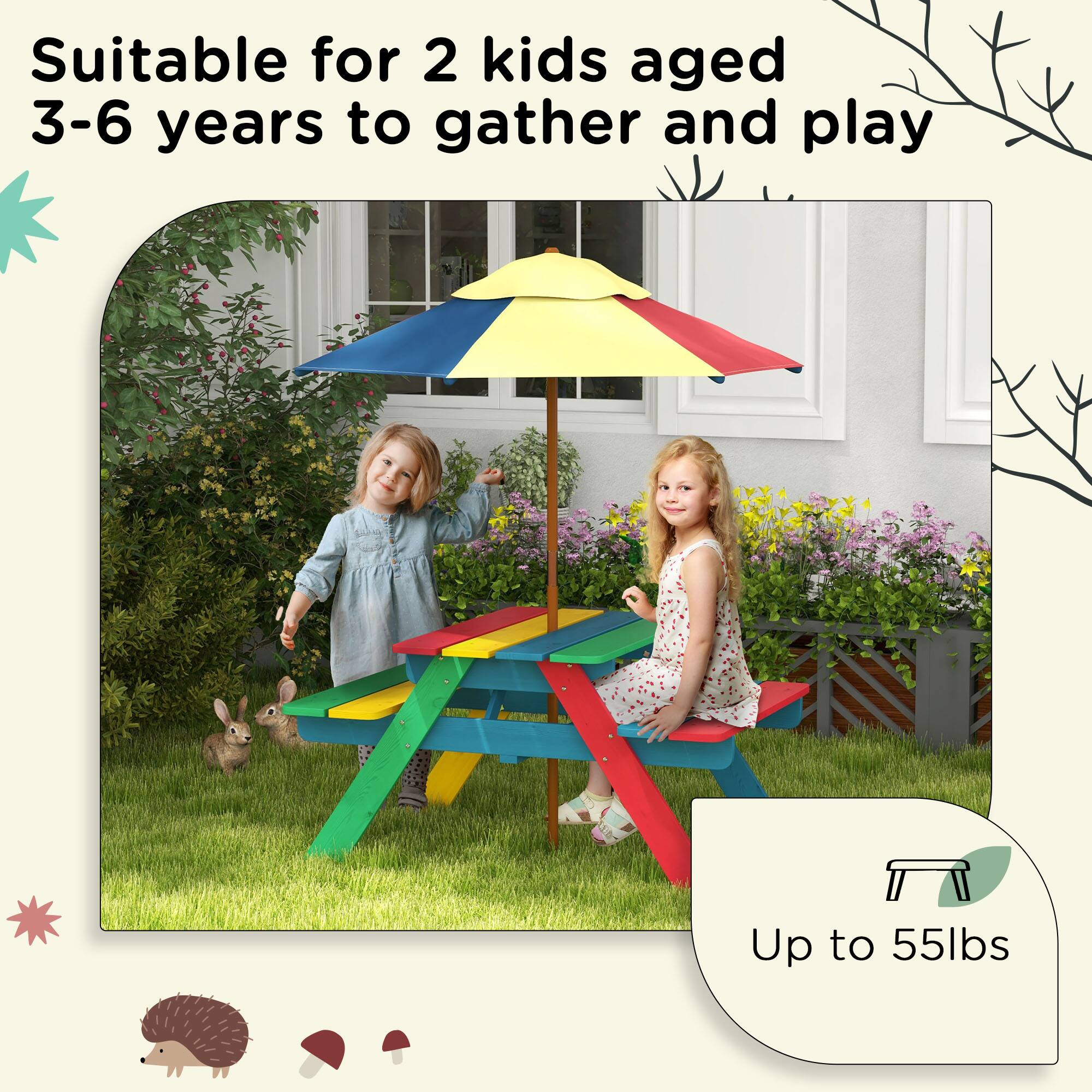 Suitable for 2 kids aged 3-6 years to gather and play  
Up to 55lbs