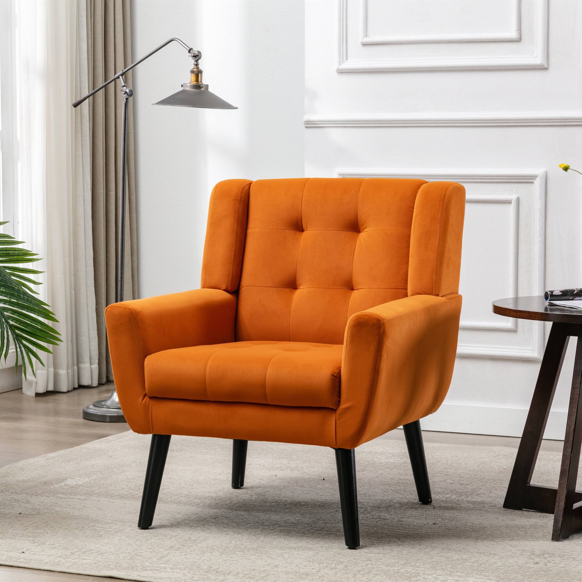 Angle. GOODSILO - Luxury Velvet Upholstered Accent Chair with Ergonomic Design for Living Room and Bedroom Comfort - Orange.