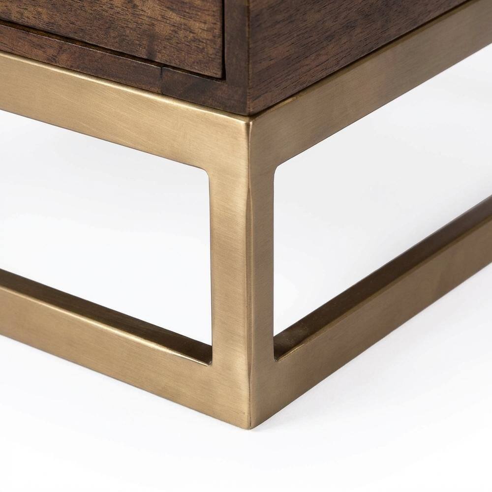 Alt View 1. Starlight Canyon Home - C Shaped End Table with Drawer, Mid-Century Modern Side Table for Living Room - Medium Brown.
