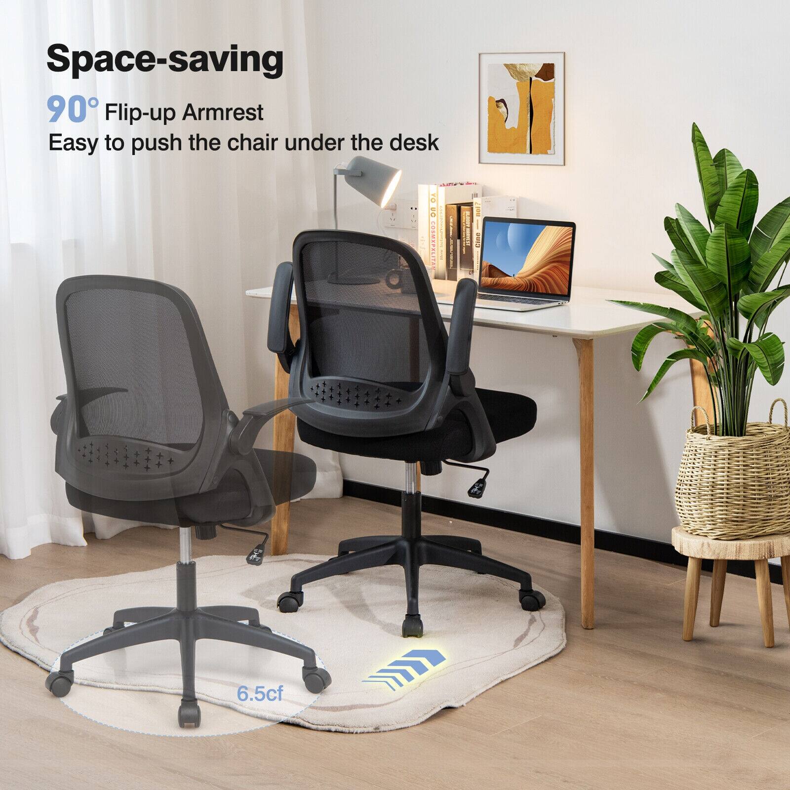 Space-saving 90 Flip-up Armrest Easy to push the chair under the desk.