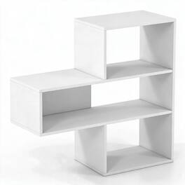 Costway - 3-Shelf Convex Bookshelf Room Organizer with Anti-Toppling Device Freestanding - White