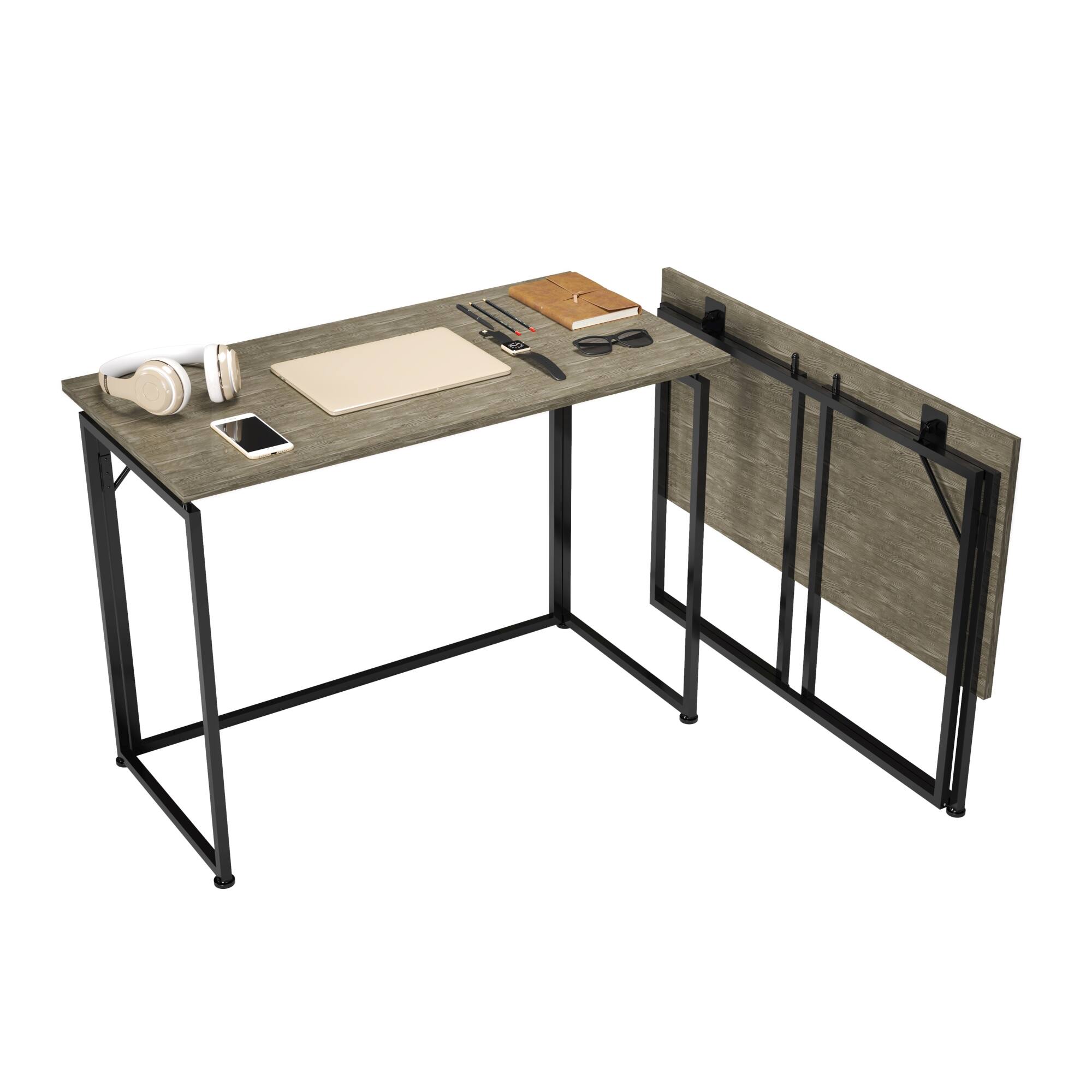 Angle. GOODSILO - Compact Foldable Desk with Sturdy Steel Frame for Small Spaces - Gray.