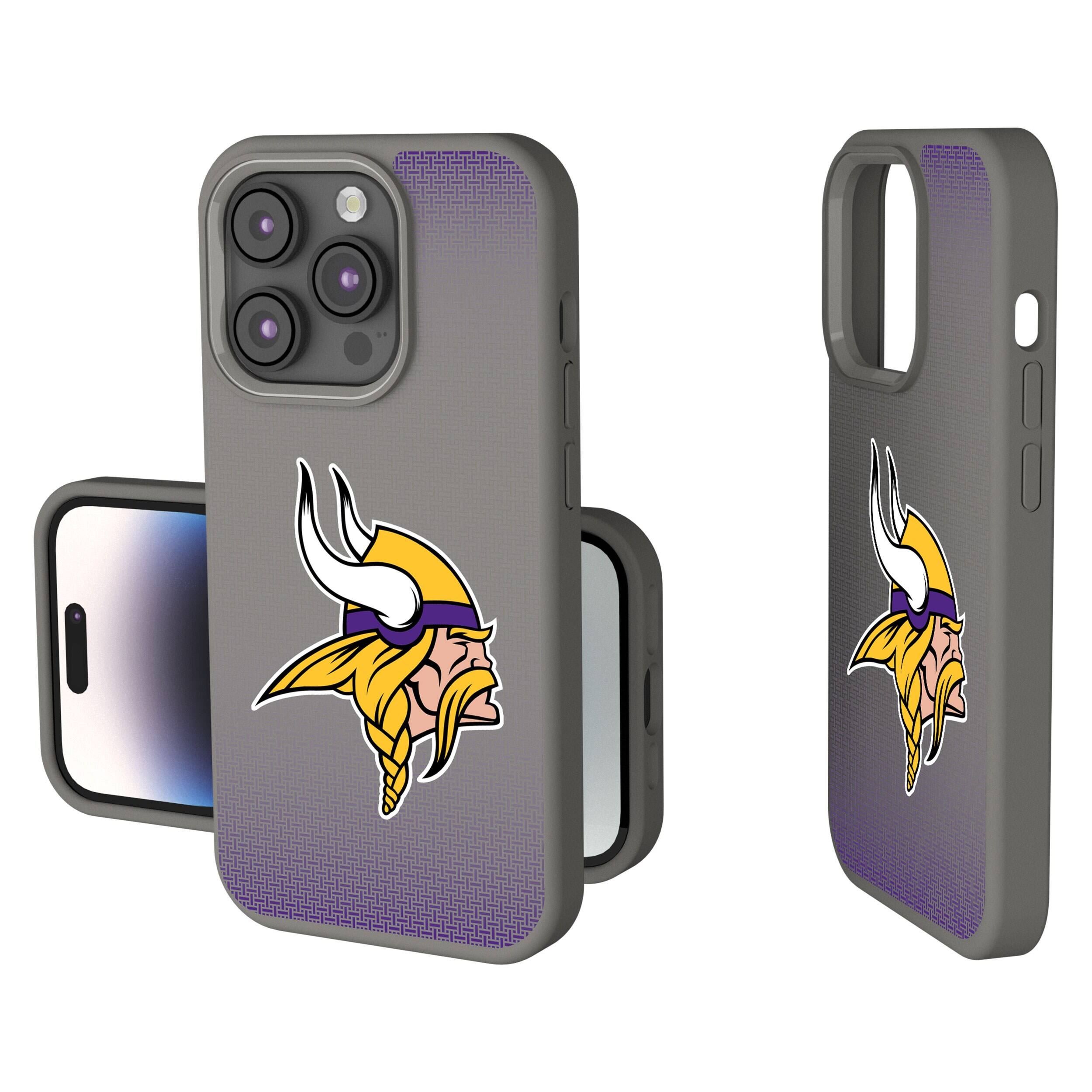 Front. Keyscaper - Minnesota Vikings Linen Logo iPhone Soft Touch Case - 14 Pro - Gray.