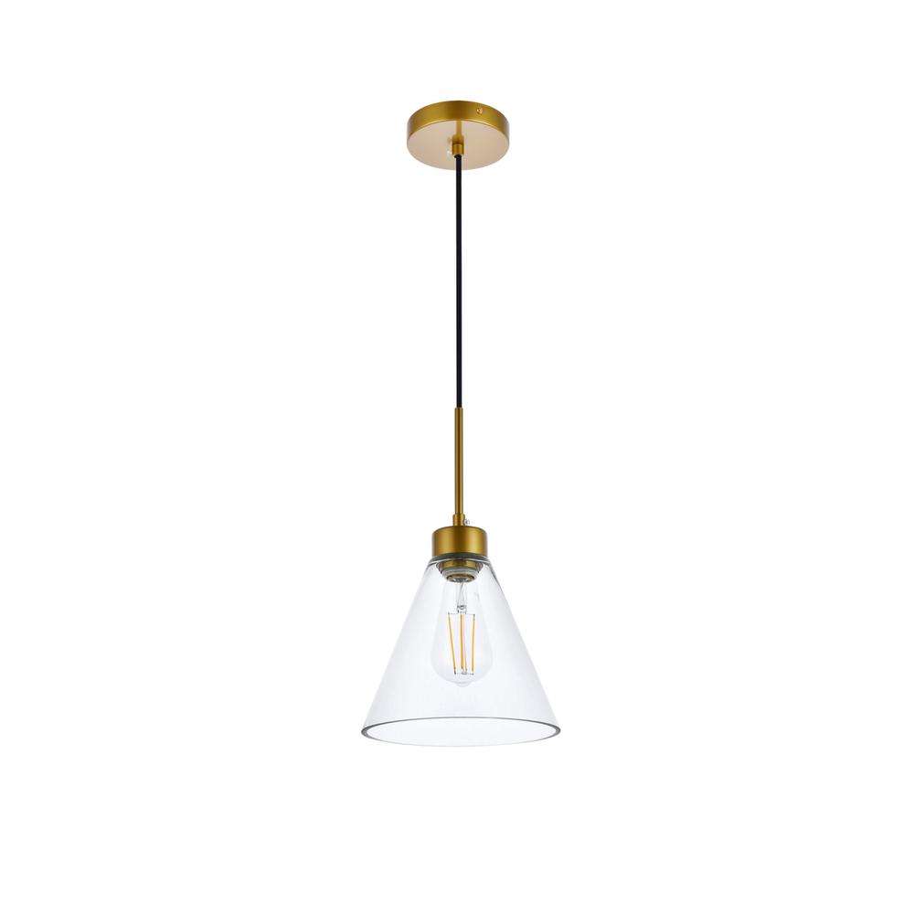 Alt View 1. Living District - Mera 1 light brass pendant - Brass And Clear.