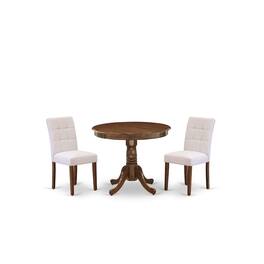 East West Furniture - 3 Piece Kitchen Dining Table Set contain A Modern Table - Brown