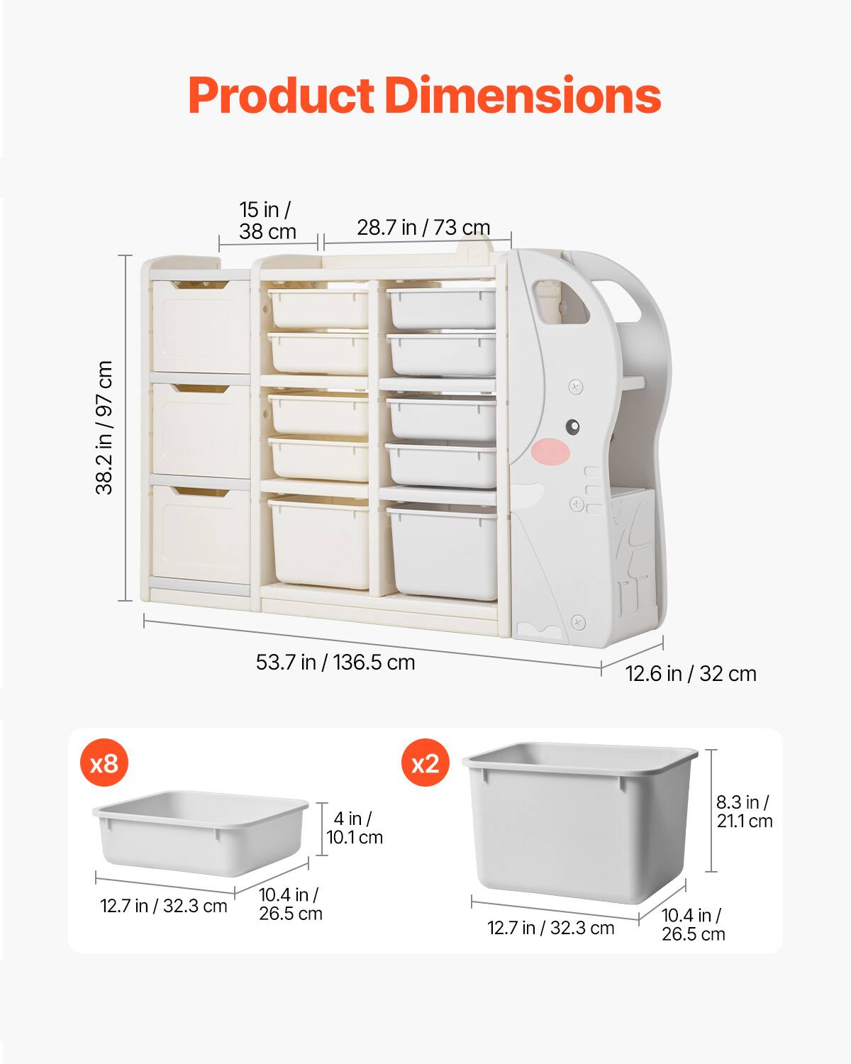 Product Dimensions: 15 in / 38 cm, 28.7 in / 73 cm, 97 cm / 38.2 in, 38.2 x 53.7 in / 136.5 cm, 12.6 in / 32 cm, 8 in / 21.1 cm, 12.7 in / 32.3 cm, 10.4 in / 26.5 cm, 4 in / 10.1 cm, 8.3 in / 21.1 cm, 12.7 in / 32.3 cm, 10.4 in / 26.5 cm.