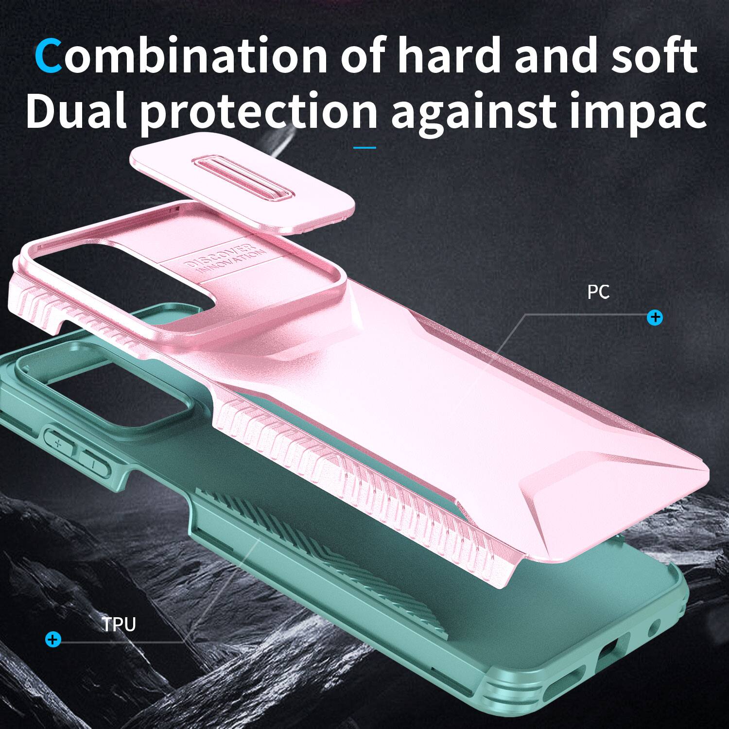 Combination of hard and soft  
Dual protection against impact

INNOVATION

PC  
+  
TPU
