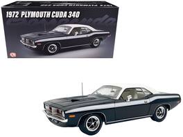 ACME - 1972 Plymouth Cuda 340 Black with White Stripes Top and Interior Limited Edition to 490 pieces Worldwide 1/18 - Black and White