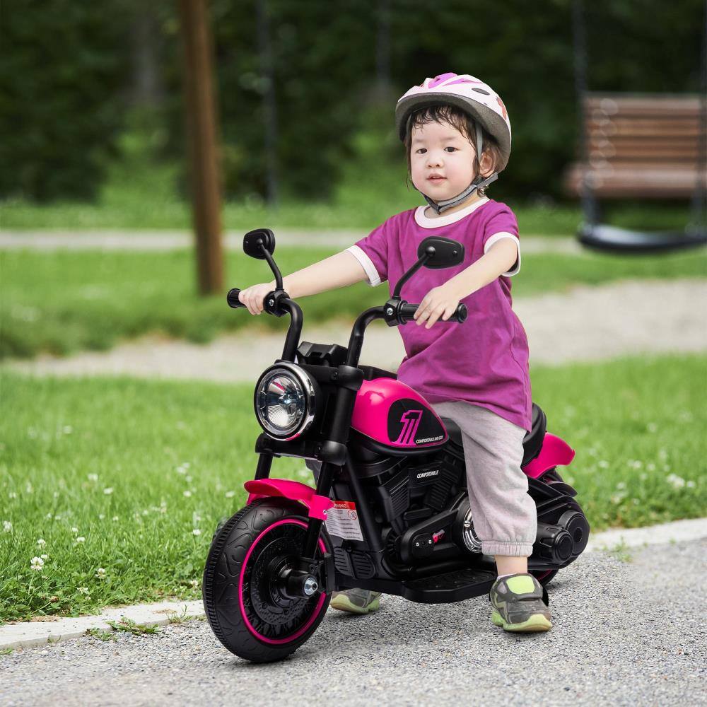 Angle. BreeBe - Aosom 6V Kids Motorcycle w/ Training Wheels, Ride On Toy for Toddlers 18-48 Months, Battery Powered, Headlight - Pink.