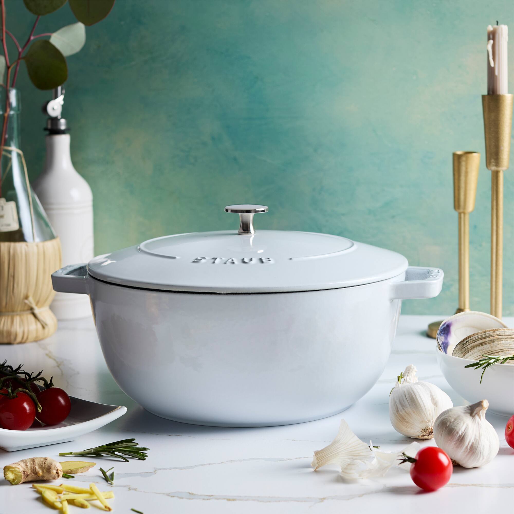 Alt View 4. Staub - Staub Cast Iron Essential French Oven, Dutch Oven, 5-quart, serves 5-6, Made in France - White - White.