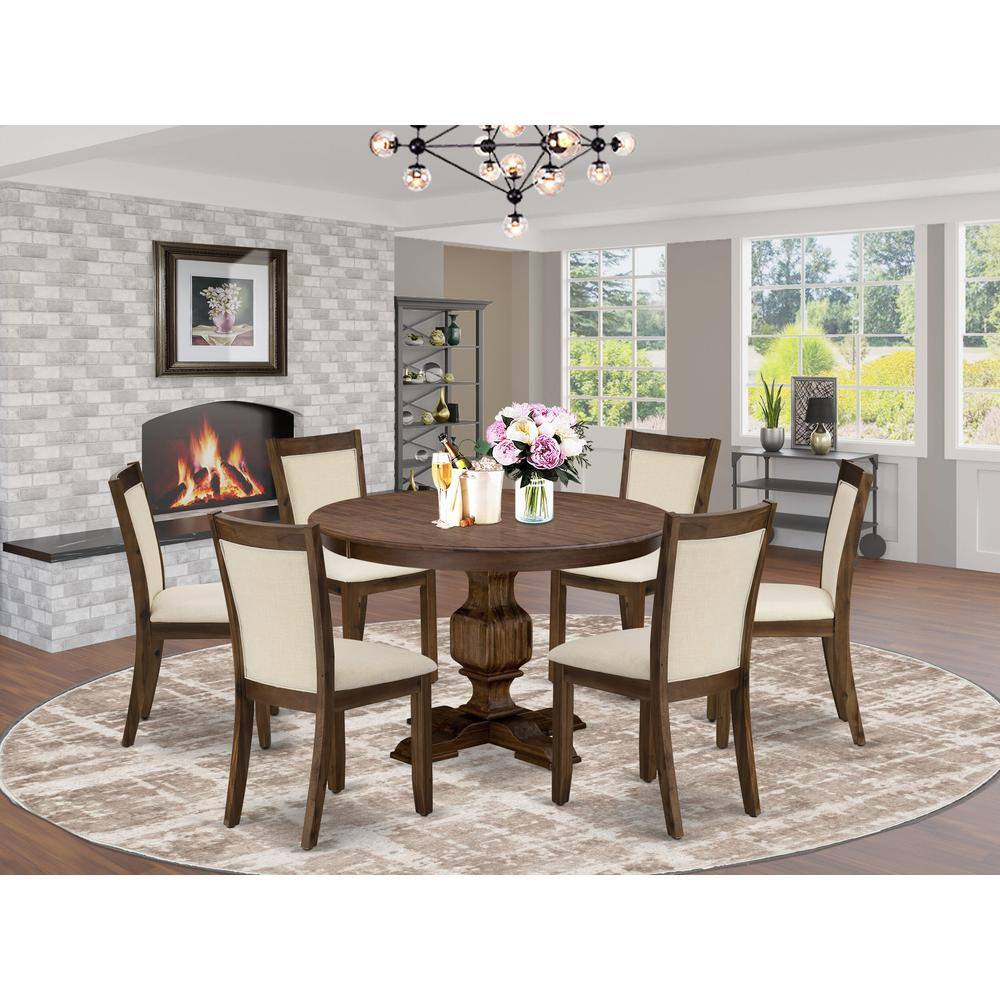Angle. East West Furniture - East West Furniture 7-Piece Kitchen Table Set - A Lovely Dining Table and 6 Gorgeous Light Beige Linen Fabric Dining - Multi-Color.