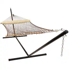 Sunnydaze - 2-Person Polyester Rope Hammock with Steel Stand - Brown