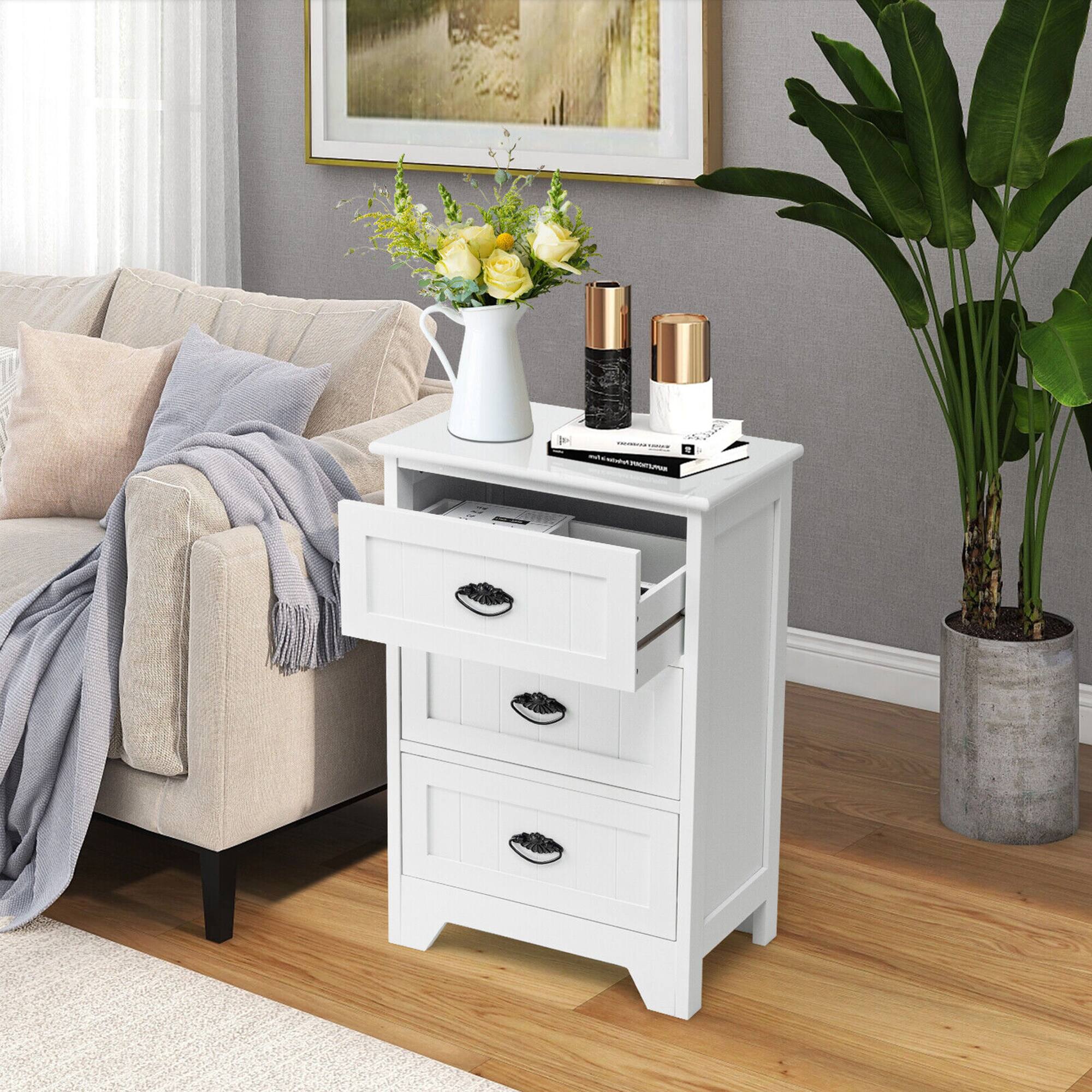 Alt View 4. Gymax - Gymax 2 PCS 3 Drawers Nightstand End Table Bedroom Storage Wood Side Bedside White - White.