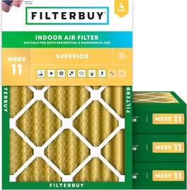Filterbuy - 18x22x4 MERV 11 Pet & Allergy Defense, Electrostatic Pleated HVAC AC Furnace Air Filters Replacement (4-Pack) - Gold