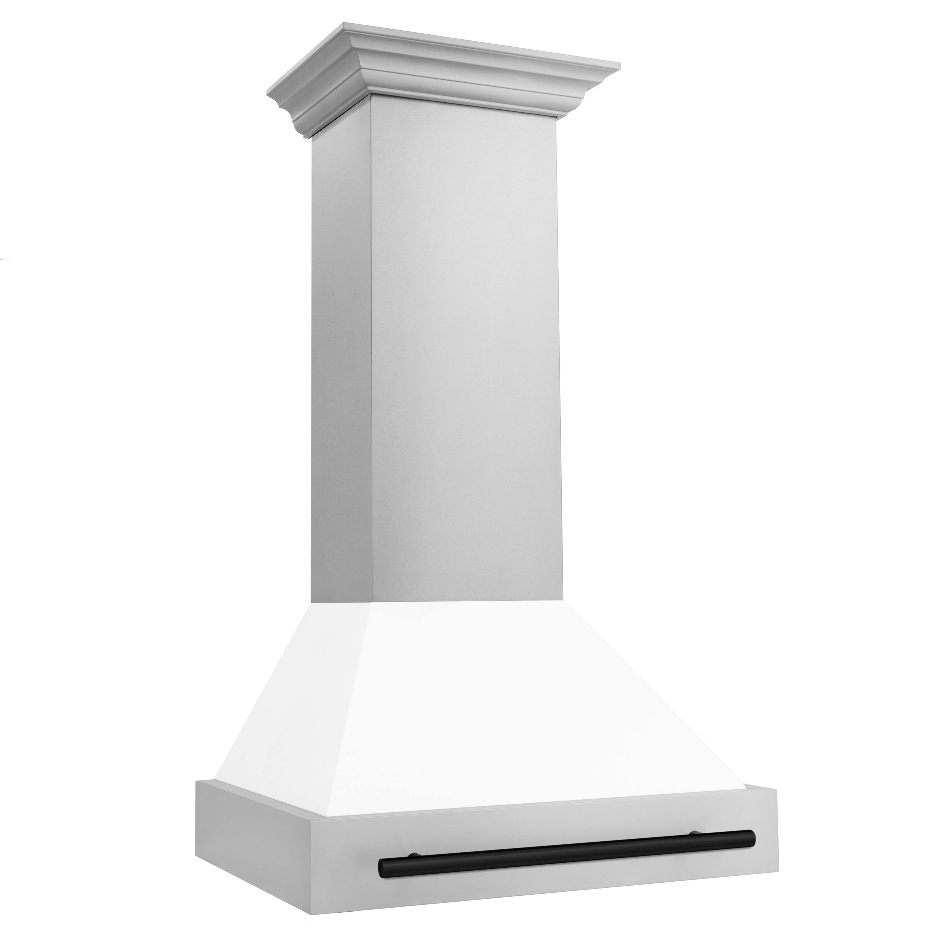 Angle. ZLINE - ZLINE Autograph Edition 30 in. Stainless Steel Range Hood with White Matte Shell and Matte Black Handle - Stainless Steel.