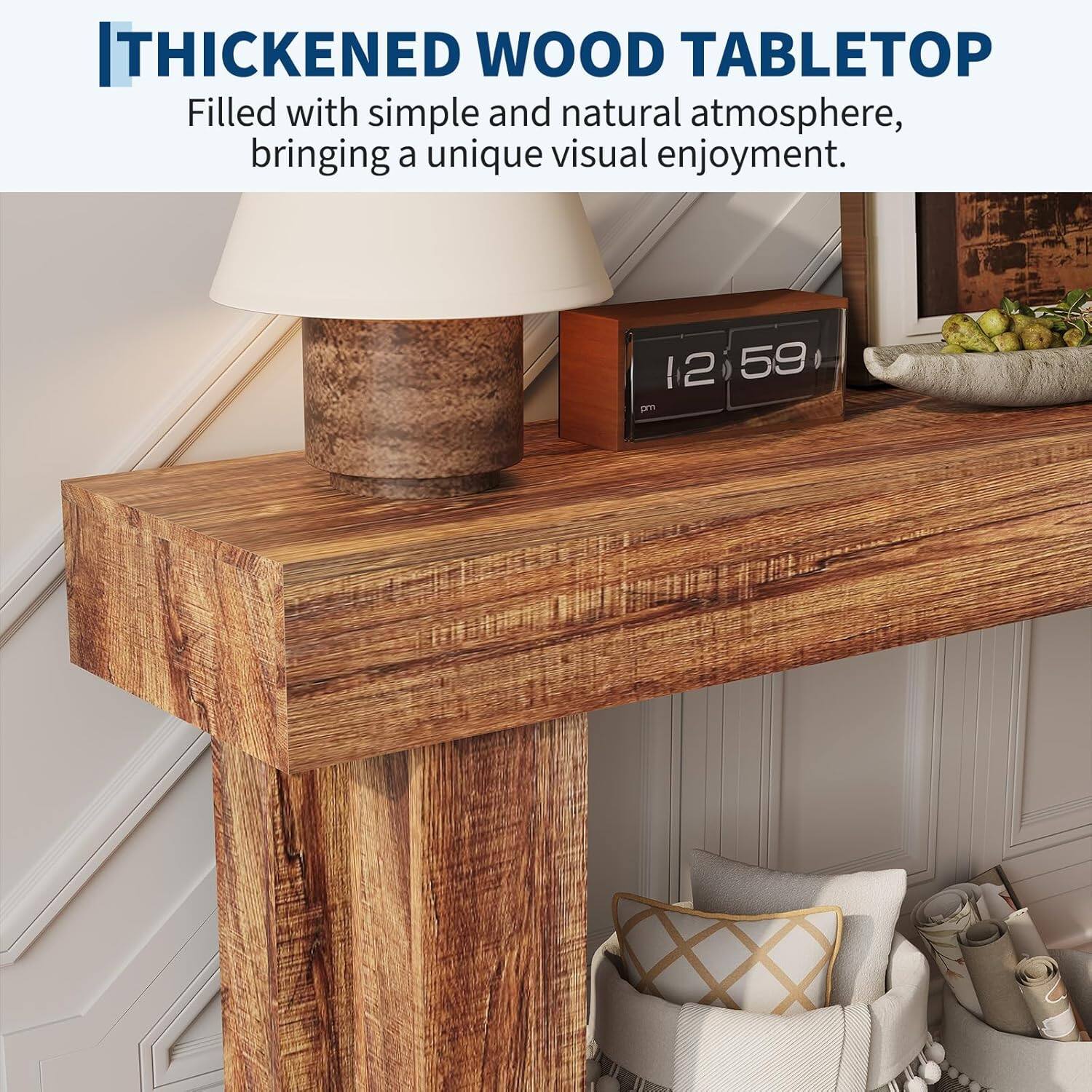 Alt View 1. Jojoka - Console Table, 63" Long Narrow Rectangular Farmhouse Wood Entryway Table , Sofa Table Behind Couch,Natura - Brown.