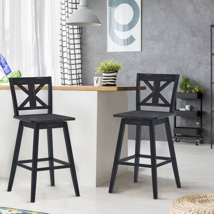 Left. Hivvago - Set of 2 Black Wood 29-in Modern Kitchen Dining Farmhouse Swivel Seat Barstools - Black.