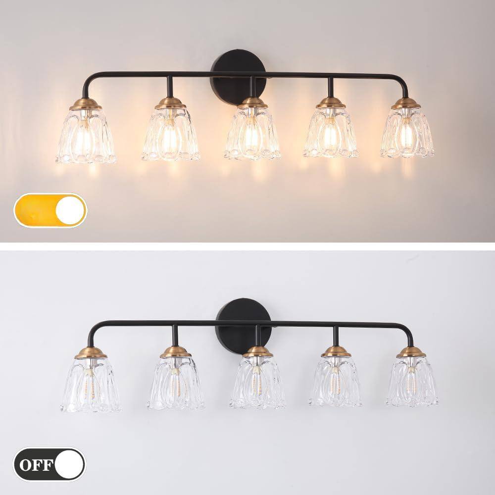 Alt View 1. Cedar Assembly - Vintage Vanity Lighting For Bathroom And Light Fixtures With Clear Glass Shade Elegant Over Mirror Wall Sco - Black+Gold 18.1in.