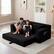 Alt View 3. Meqiodas - 2 in 1 Convertible Folding Couch Bed, Cloud Loveseat Sofa, Corduroy Floor Lounge Sofa for Bedroom Living Room - Black.