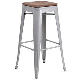 Flash Furniture - Lily 30" High Backless Silver Metal Barstool with Square Wood Seat - Gray