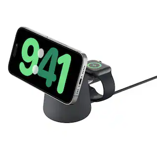 Front. Belkin - BoostCharge Pro 2-in-1 Wireless Charging Dock with Qi2 15W - Charcoal.