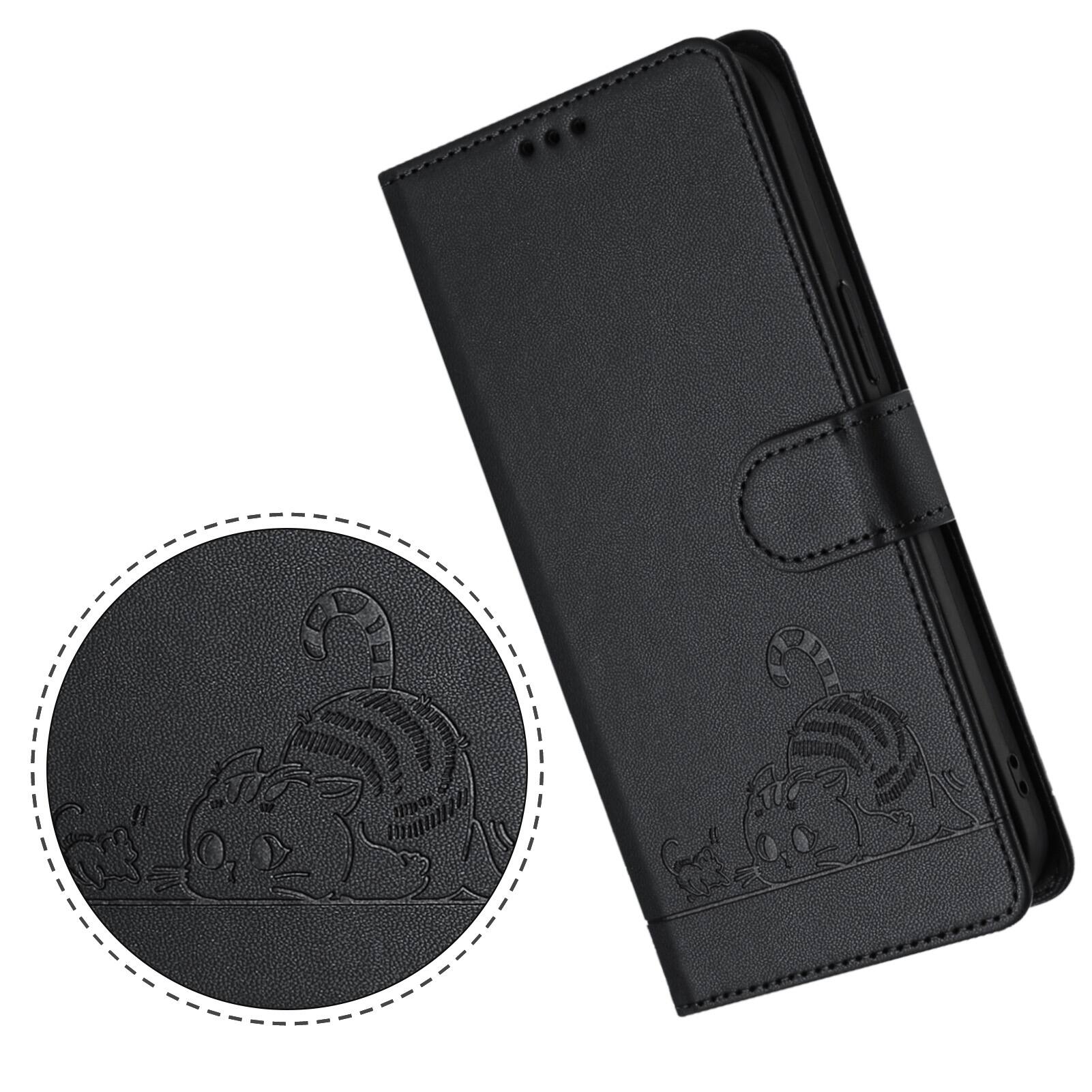 Angle. Dteck - Cat Pattern Crossbody Wallet Case for Samsung Galaxy A37 5G with Card Slots, RFID PU Leather Protective Stand Cover - Black.