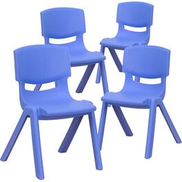 Emma + Oliver - 4 Pack Plastic Stack School Chair with 12" Seat Height - Kids Chair - Blue