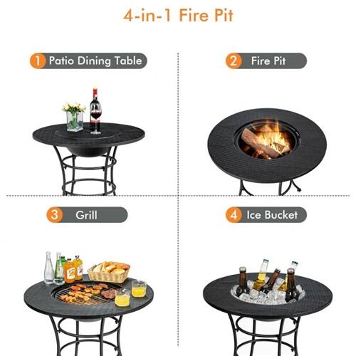 4-in-1 Fire Pit

1. Patio Dining Table
2. Fire Pit
3. Grill
4. Ice Bucket