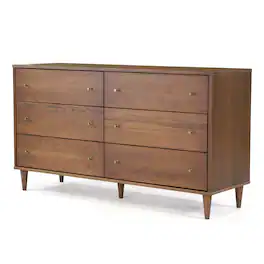 Hivvago - Farmhouse Mid Century 6 Drawer Dresser - Rustic Walnut
