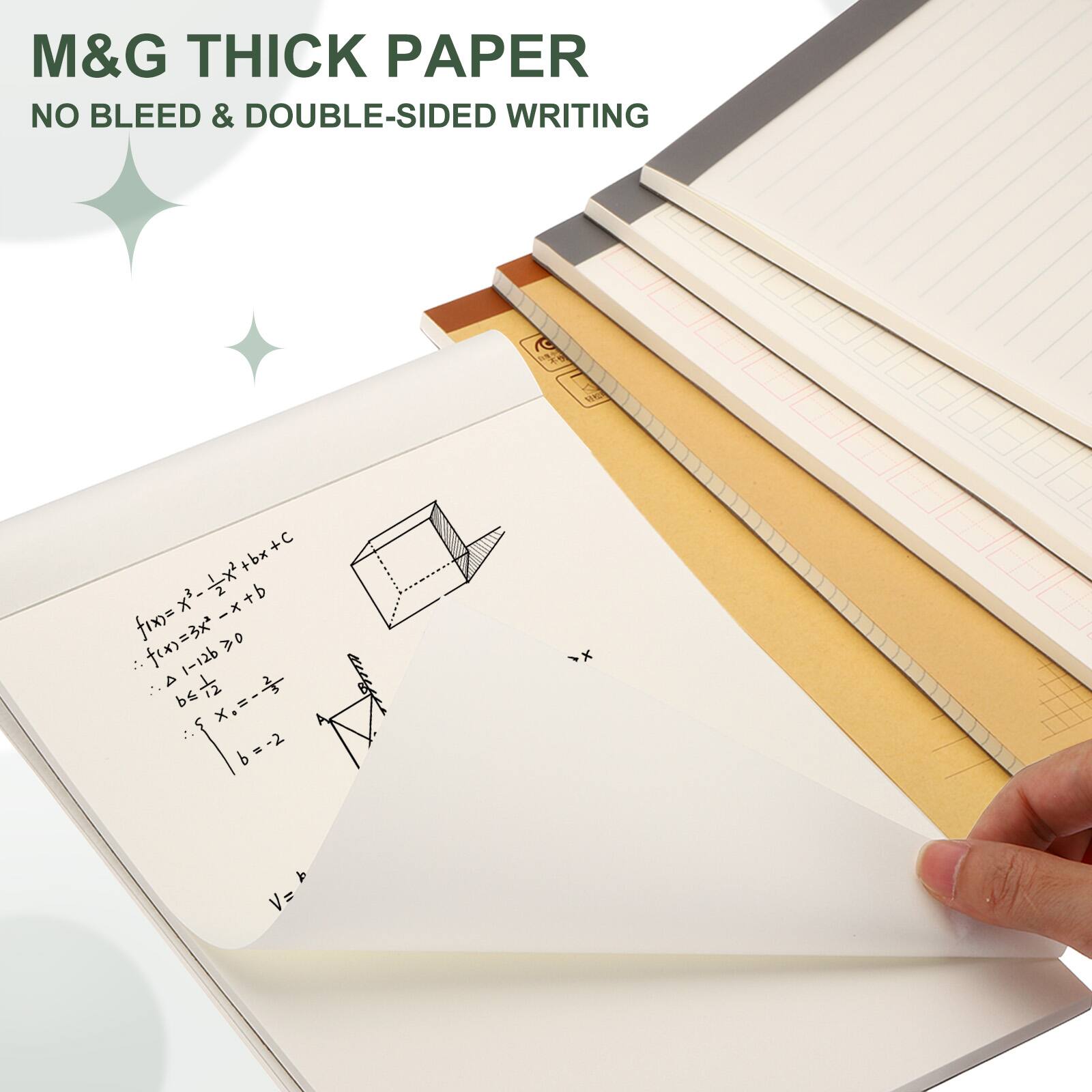 M&G THICK PAPER  
NO BLEED & DOUBLE-SIDED WRITING  

f(x) = x² - ½x + bx + c  
f(x) = x - 30  
1 - 12b = 30  
1 - 12b = -2  
x = -2  
b = -2  

V = b