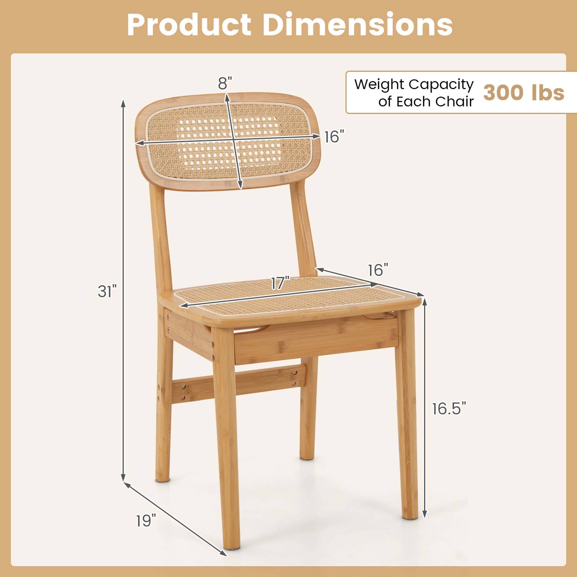 Product Dimensions: 8", 16", 31", 17", 16.5", 19"

Weight Capacity: 300 lbs of Each Chair
