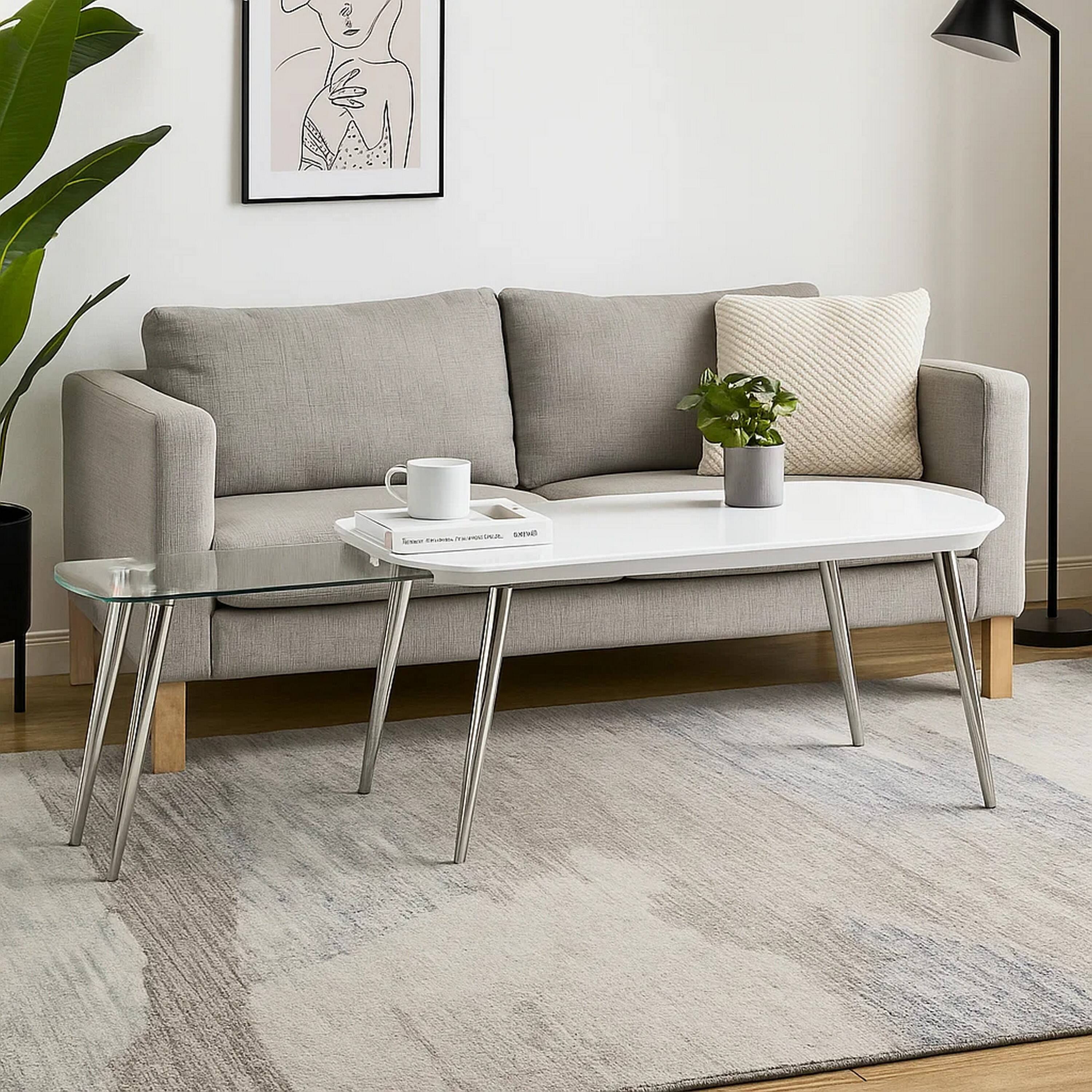 Alt View 5. Manhattan Lane - Coffee Table with Pull Out Tabletop - White, Silver.