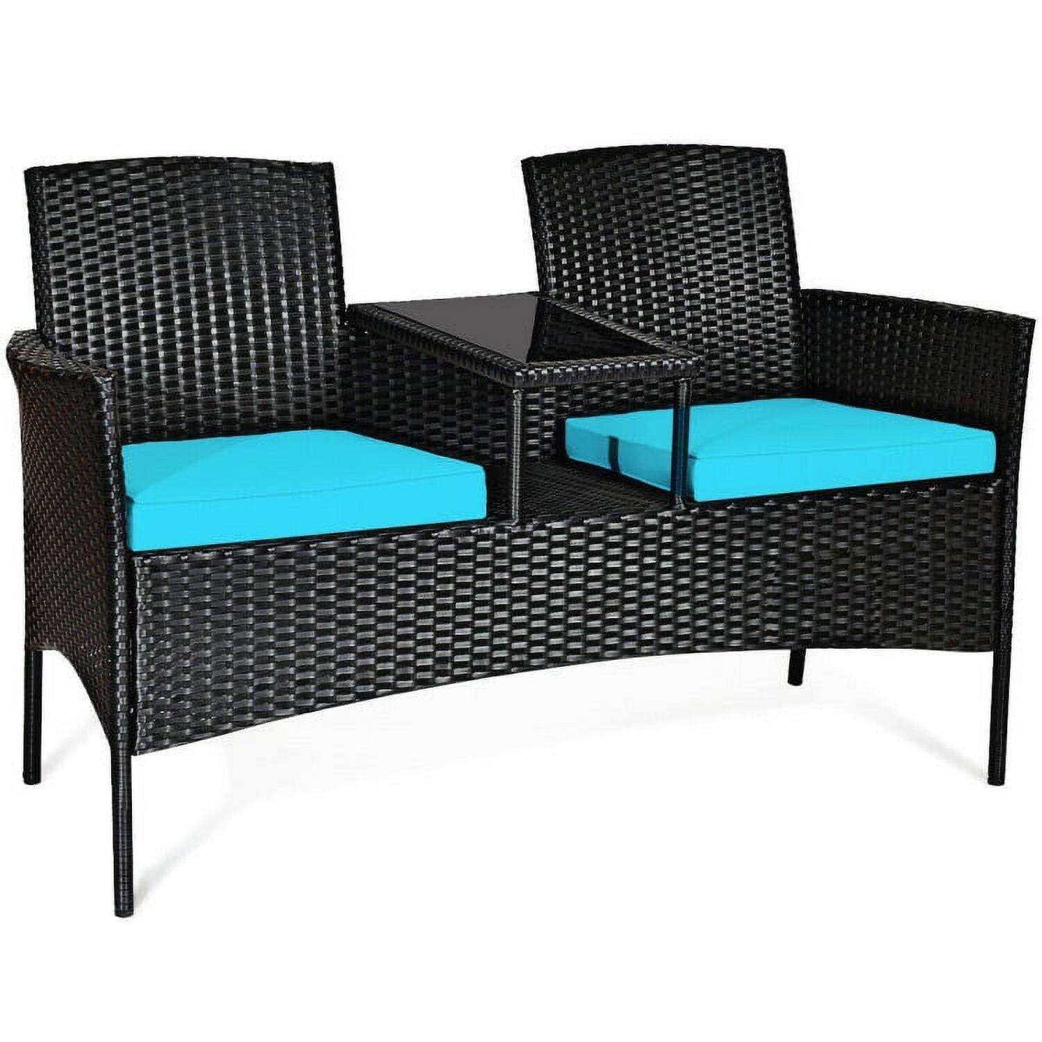 Alt View 5. Kadyn - Wicker Patio Conversation Furniture Set with Seat  Outdoor Rattan Patio Conversation Set with Removable Cushions and ... - Blue.