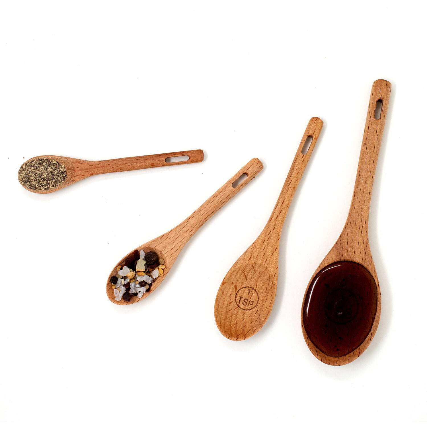 Alt View 2. Norpro - Beechwood Measuring Spoons, Set of 4 - Brown.