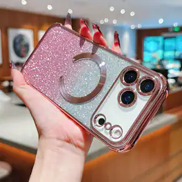 Dteck - 2-in-1 Glitter Clear Magnetic Case for Apple iPhone 17 Pro Max, Shockproof Sparkle Plating Slim TPU Cover - Pink
