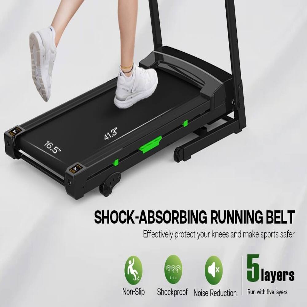 16.5" x 41.3" SHOCK-ABSORBING RUNNING BELT  
Effectively protect your knees and make sports safer  
5 layers  
Non-Slip  
Shockproof  
Noise Reduction  
Run with five layers
