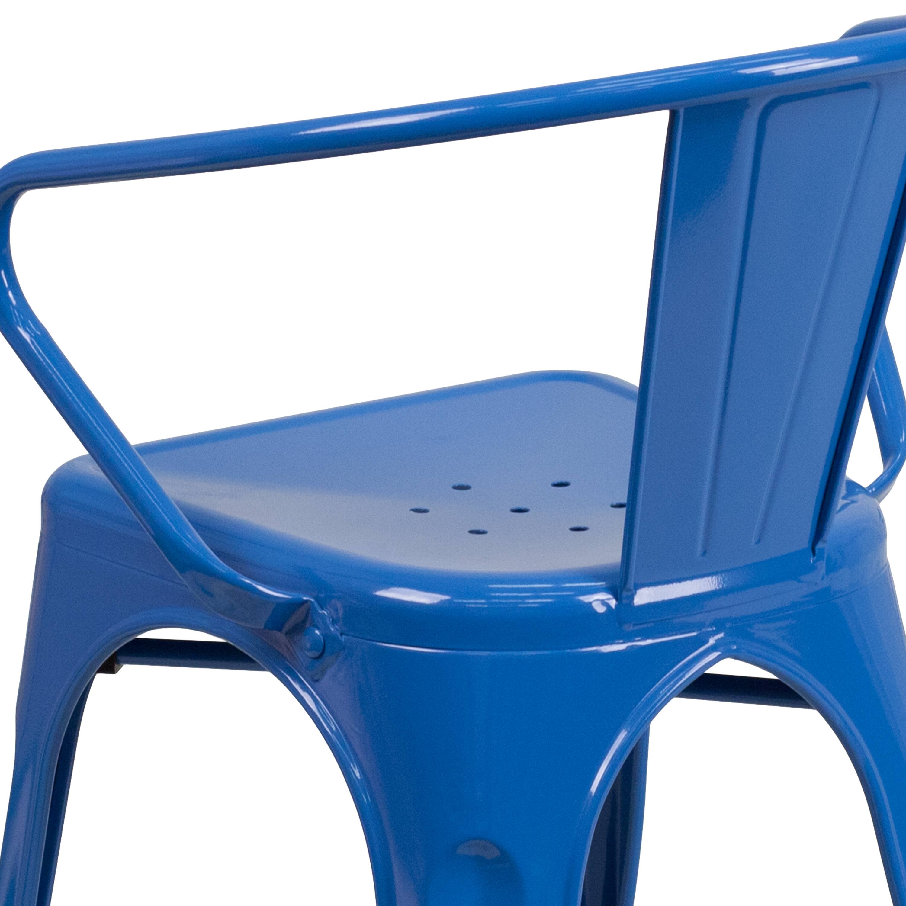 Alt View 9. Emma + Oliver - Commercial Grade 4 Pack Metal Indoor-Outdoor Chair with Arms - Blue.