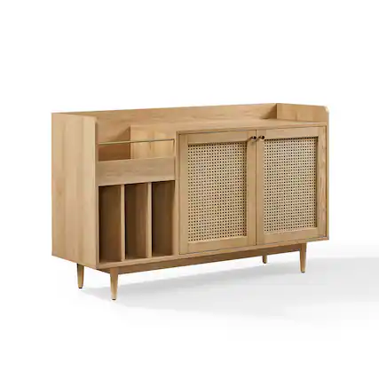 Front. Crosley Furniture - Maeve Record Player Cabinet, Vinyl Storage, Rattan Turntable Stand for Records - Brown.