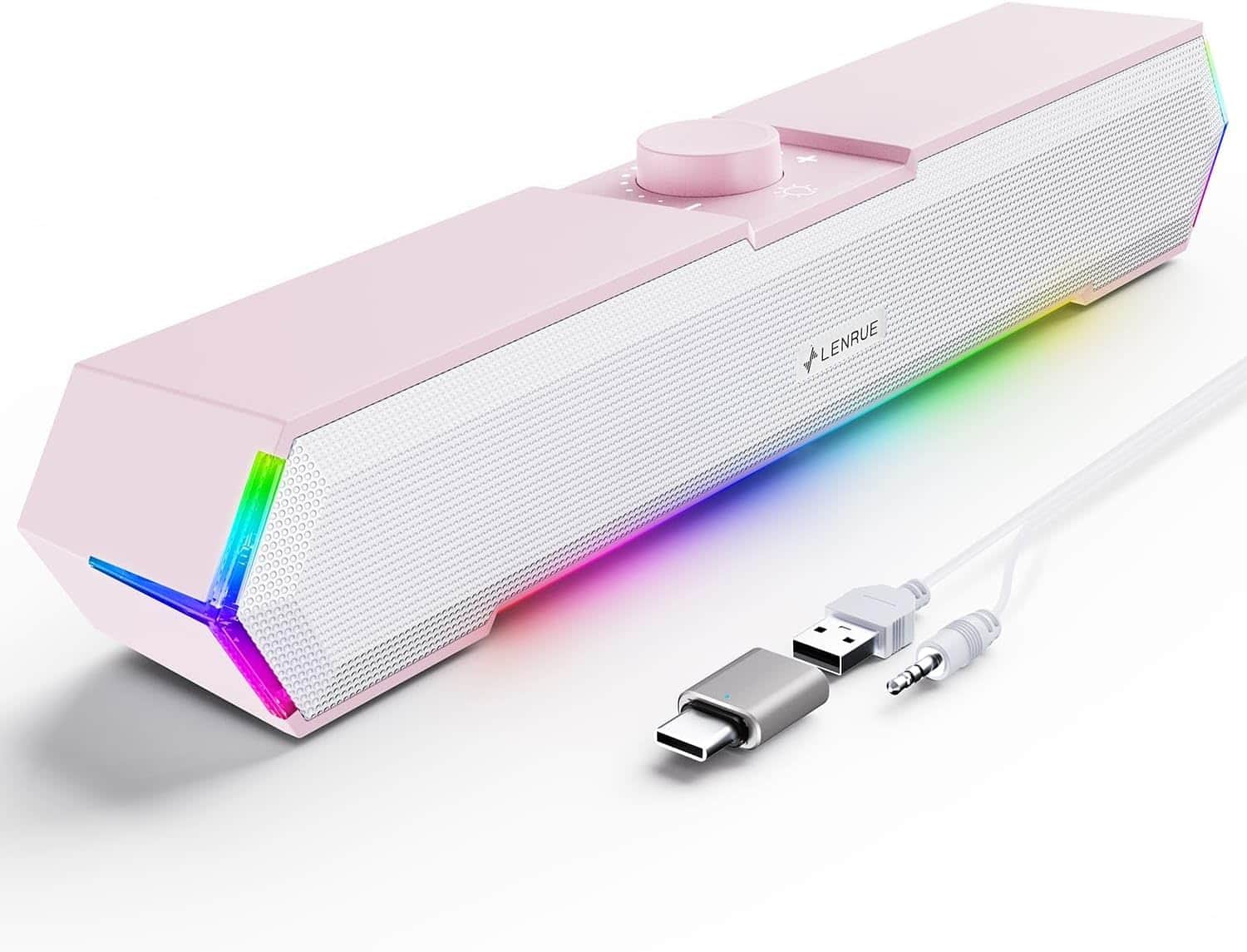 Stamp n Camp - LENRUE G11 Computer Speakers for Desktop Touch Lights PC Speakers with Surge Sound USB C/USB Powered for Computer - Pink