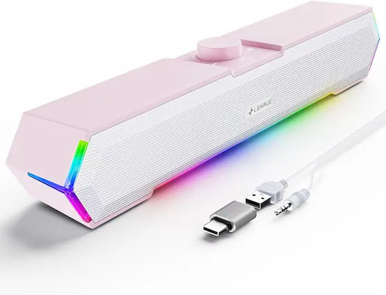Front. Stamp n Camp - LENRUE G11 Computer Speakers for Desktop Touch Lights PC Speakers with Surge Sound USB C/USB Powered for Computer... - Pink.