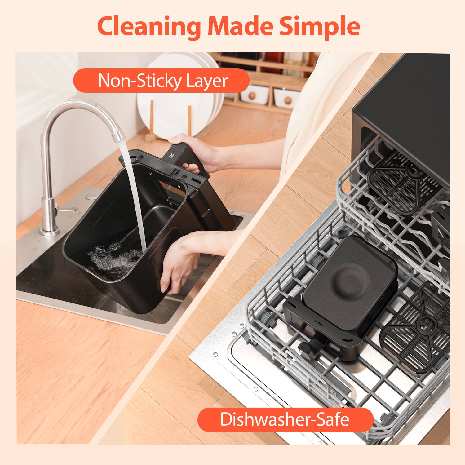Cleaning Made Simple

Non-Sticky Layer

Dishwasher-Safe