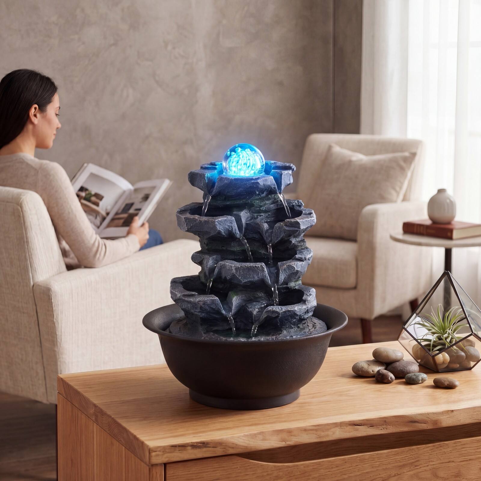 Alt View 5. Costway - Costway Tabletop Water Fountain with Rolling Crystal Ball, Color-Changing LED Light, Pump - Black.