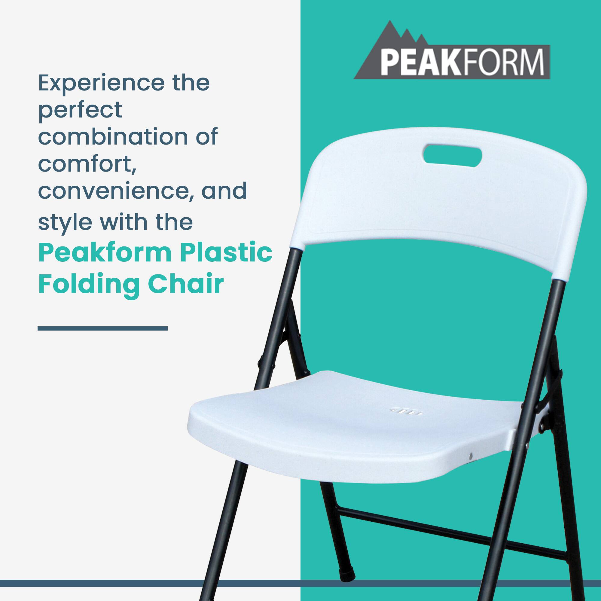 Experience the perfect combination of comfort, convenience, and style with the Peakform Plastic Folding Chair.